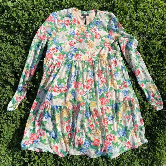 AFRM sheer Long Sleeve Floral Babydoll Dress size small Preowned spring summer - Picture 3 of 11